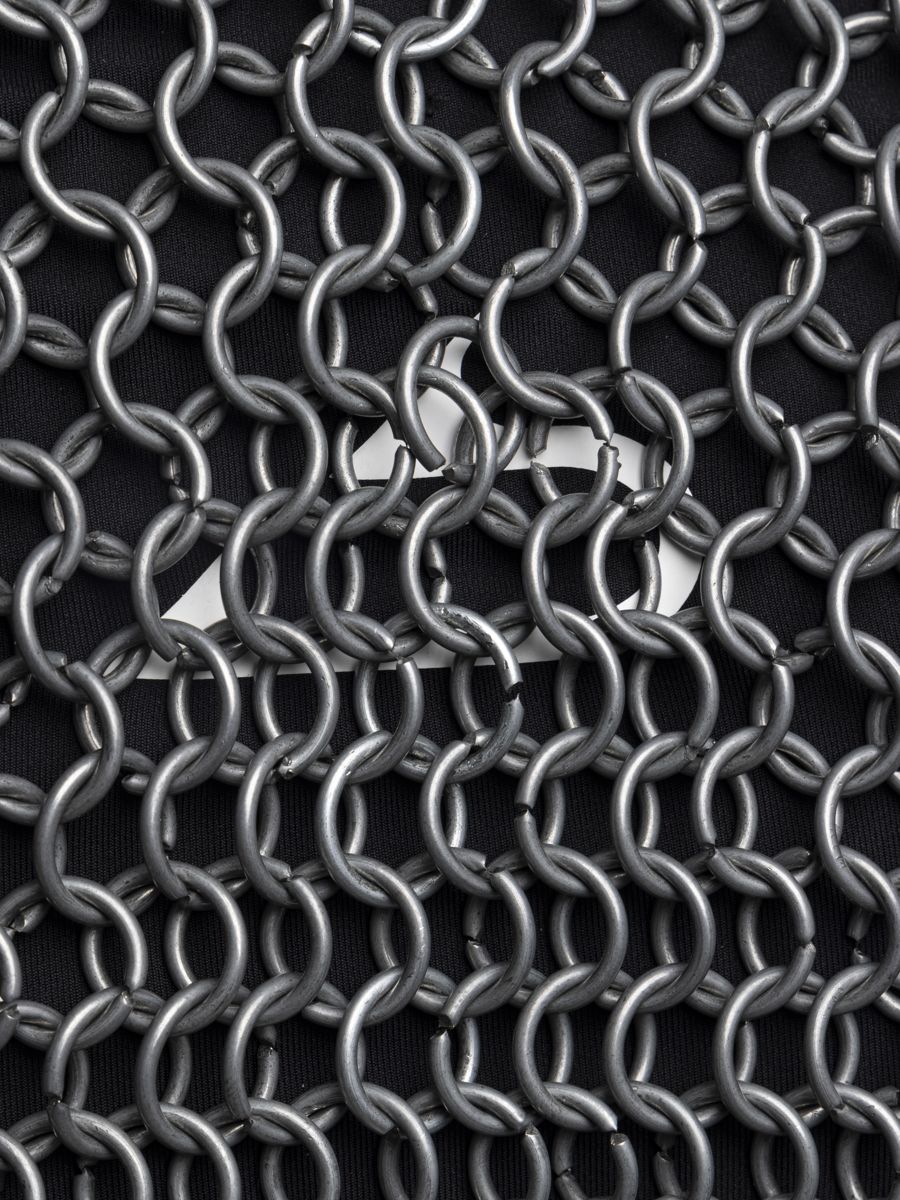 Close-up of steel chainmail armour